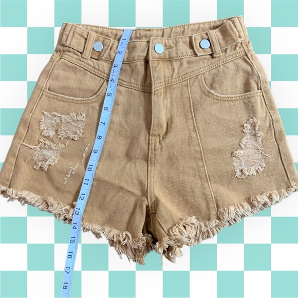 SHEIN Khaki High Rise Distressed Cutoffs XS - Picture 3 of 5
